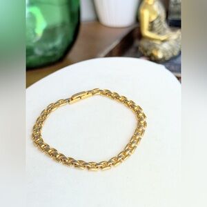 Vintage Gold Tone Box Link Bracelet – Double Row Chain – 7 Inch